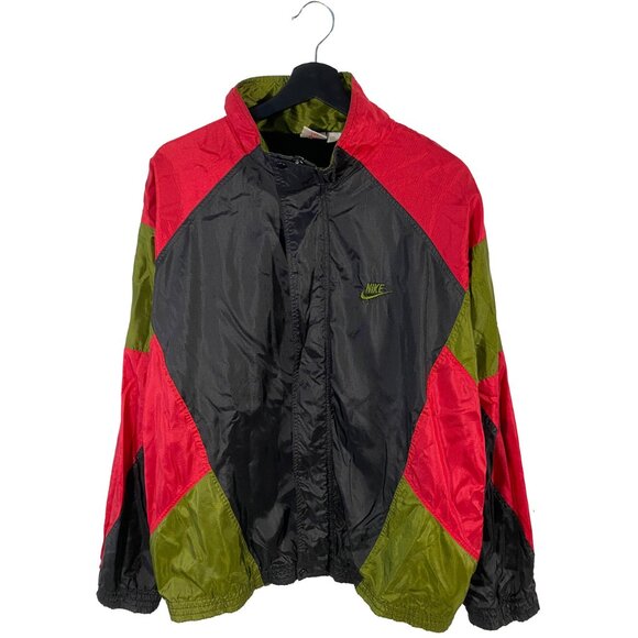 90's Nike Embroidered Logo Black Red & Green Zip Up Jacket - Picture 1 of 7